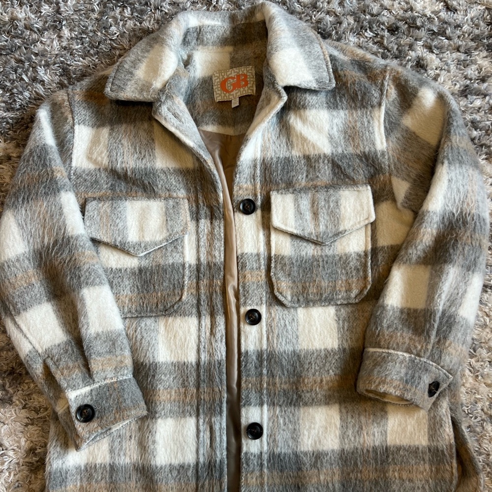 Cream and gray shacket